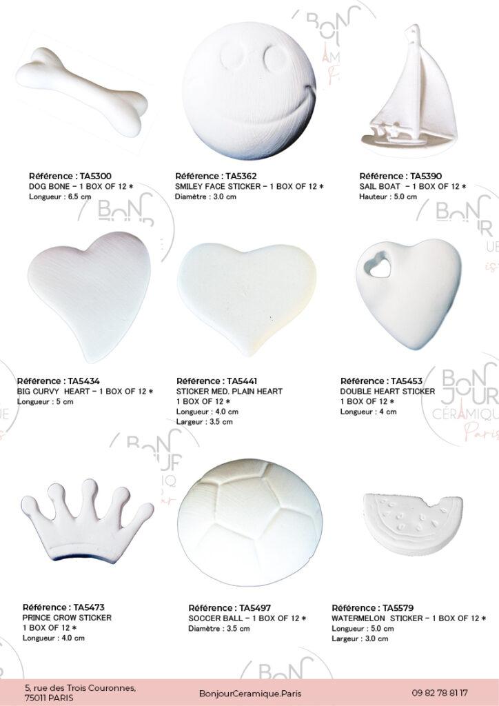 Stickers en biscuit de faïence blanche. À personnaliser sans limite