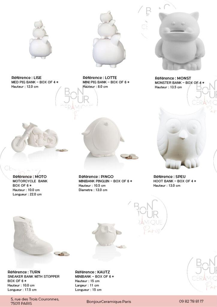 Tirelires en biscuit de faïence blanche. À personnaliser sans limite