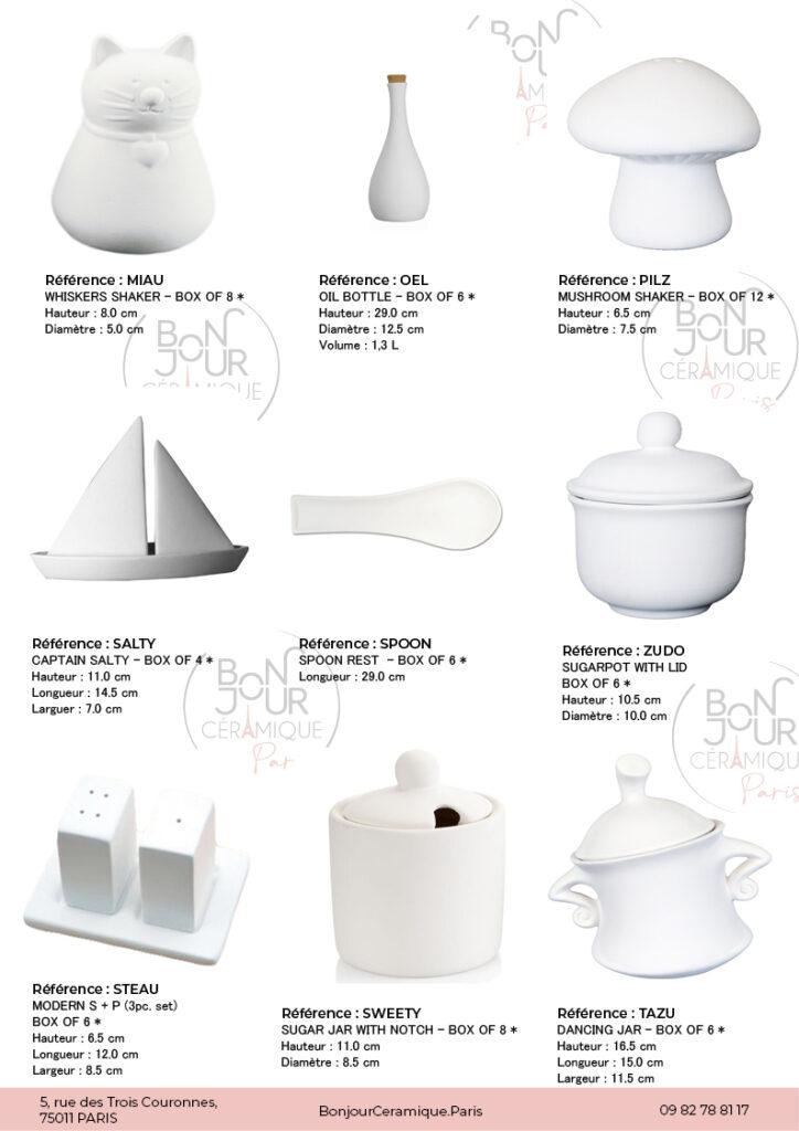 Ustensiles de cuisine en biscuit de faïence blanche. À personnaliser sans limite