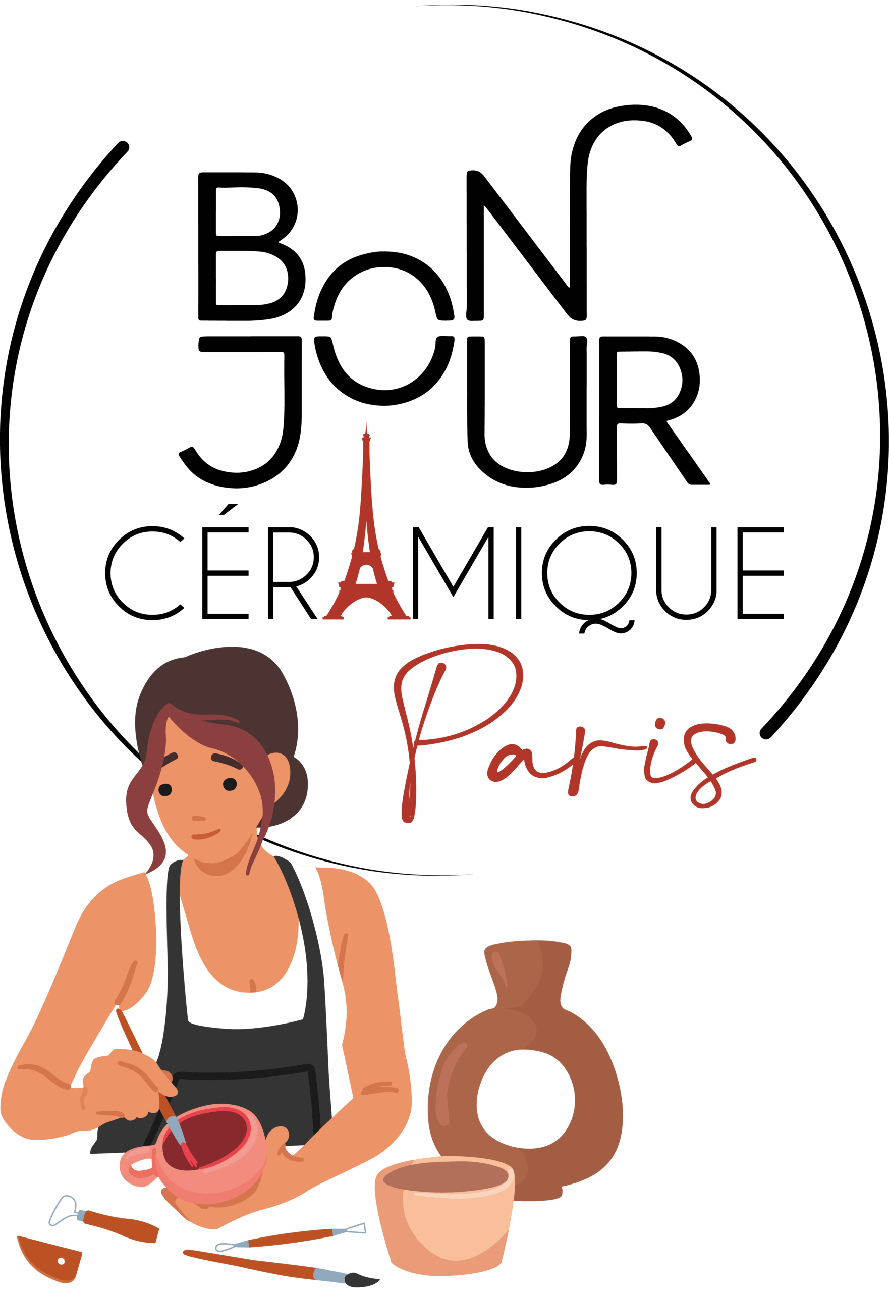 Logo Bonjour Céramique Paris avec une illustration de céramiste. 